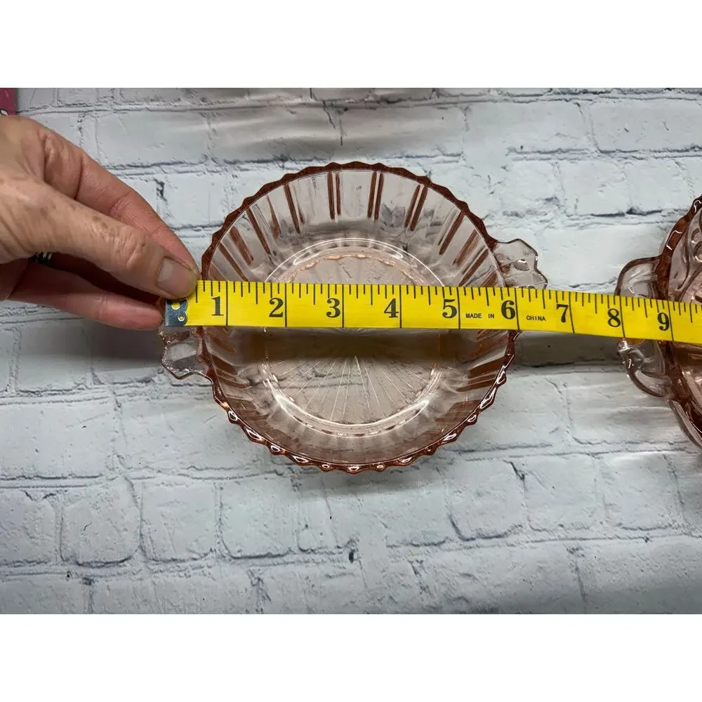 Anchor Hocking Pink Depression Glass Oyster & Pearl Divided Oval Dish & Bowl